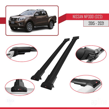 Compatible with Nissan NP300 (D23) 2015-2021 FLY Model Car Roof Rack Cross Bar Black Aluminium 2 Bars
