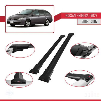 Compatible with Nissan Primera 3 (W12) Traveller 2002-2007 FLY Model Car Roof Rack Cross Bar Black Aluminium 2 Bars