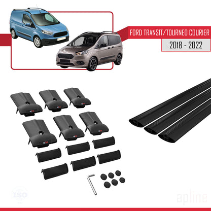 Kompatibel mit Ford Transit/Tourneo Courier nach Facelift 2018-2022 FLY Modell Dachgepäckträger, schwarzes Aluminium, 3-teilig
