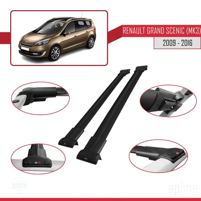 Kompatibel mit Renault Grand Scenic 3 2009-2016 FLY Model Relingträger Dachträger Auto Gepäckträger Schwarz Aluminium 2 Stangen