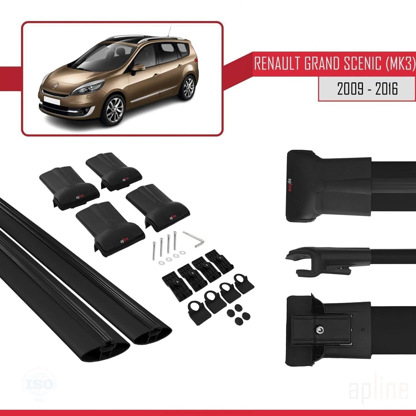 Kompatibel mit Renault Grand Scenic 3 2009-2016 FLY Model Relingträger Dachträger Auto Gepäckträger Schwarz Aluminium 2 Stangen