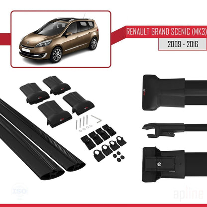 Kompatibel mit Renault Grand Scenic 3 2009-2016 FLY Model Relingträger Dachträger Auto Gepäckträger Schwarz Aluminium 2 Stangen