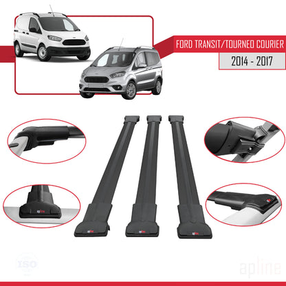 Kompatibel mit Ford Transit/Tourneo Courier Vor-Facelift 2014-2017 FLY Modell Dachgepäckträger, schwarzes Aluminium, 3-teilig