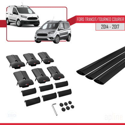 Kompatibel mit Ford Transit/Tourneo Courier Vor-Facelift 2014-2017 FLY Modell Dachgepäckträger, schwarzes Aluminium, 3-teilig
