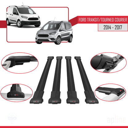 Kompatibel mit Ford Transit/Tourneo Courier Vor-Facelift 2014-2017 FLY Modell Dachgepäckträger, schwarzes Aluminium, 4 Stangen