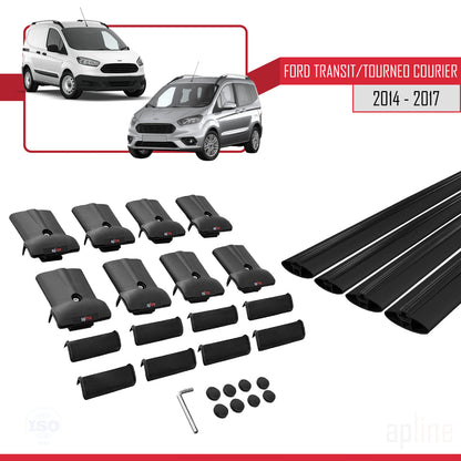 Kompatibel mit Ford Transit/Tourneo Courier Vor-Facelift 2014-2017 FLY Modell Dachgepäckträger, schwarzes Aluminium, 4 Stangen