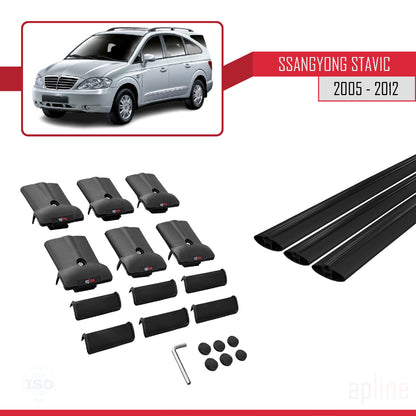 Compatible avec Ssangyong Stavic 2005-2012 FLY Model Barres de Toit Railing Porte-Bagages de Voiture Noir Aluminium 3 Barres