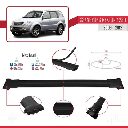 Compatible avec Ssangyong Rexton (Y250) 2006-2012 FLY Model Barres de Toit Railing Porte-Bagages de Voiture Noir Aluminium 2 Barres