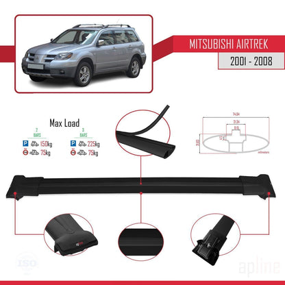 Compatible with Mitsubishi Airtrek 2001-2008 FLY Model Car Roof Rack Cross Bar Black Aluminium 2 Bars