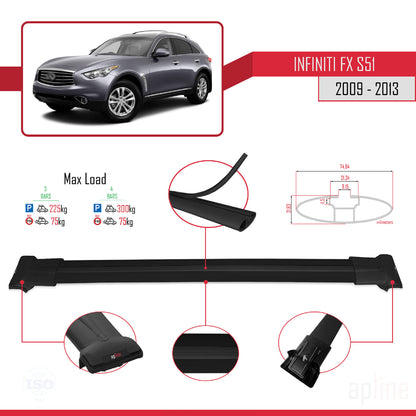Compatible avec Infiniti FX 2 (S51) 2009-2013 FLY Model Barres de Toit Railing Porte-Bagages de Voiture Noir Aluminium 3 Barres