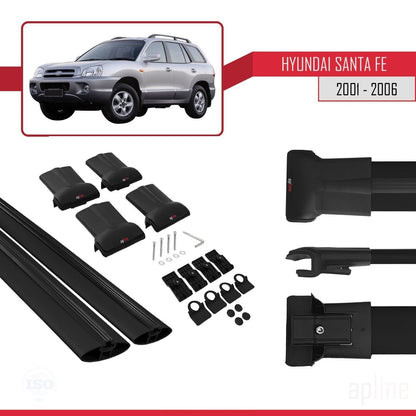 Kompatibel mit Hyundai Santa Fe (SM) 2001-2006 FLY Model Relingträger Dachträger Auto Gepäckträger Schwarz Aluminium 2 Stangen
