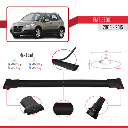 Compatible avec Fiat Sedici 2006-2015 FLY Model Barres de Toit Railing Porte-Bagages de Voiture Noir Aluminium 3 Barres