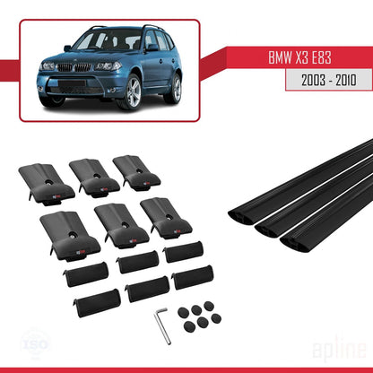 Kompatibel mit BMW X3 (E83) 2003-2010 FLY Modell Dachgepäckträger, schwarzes Aluminium, 3-teilig