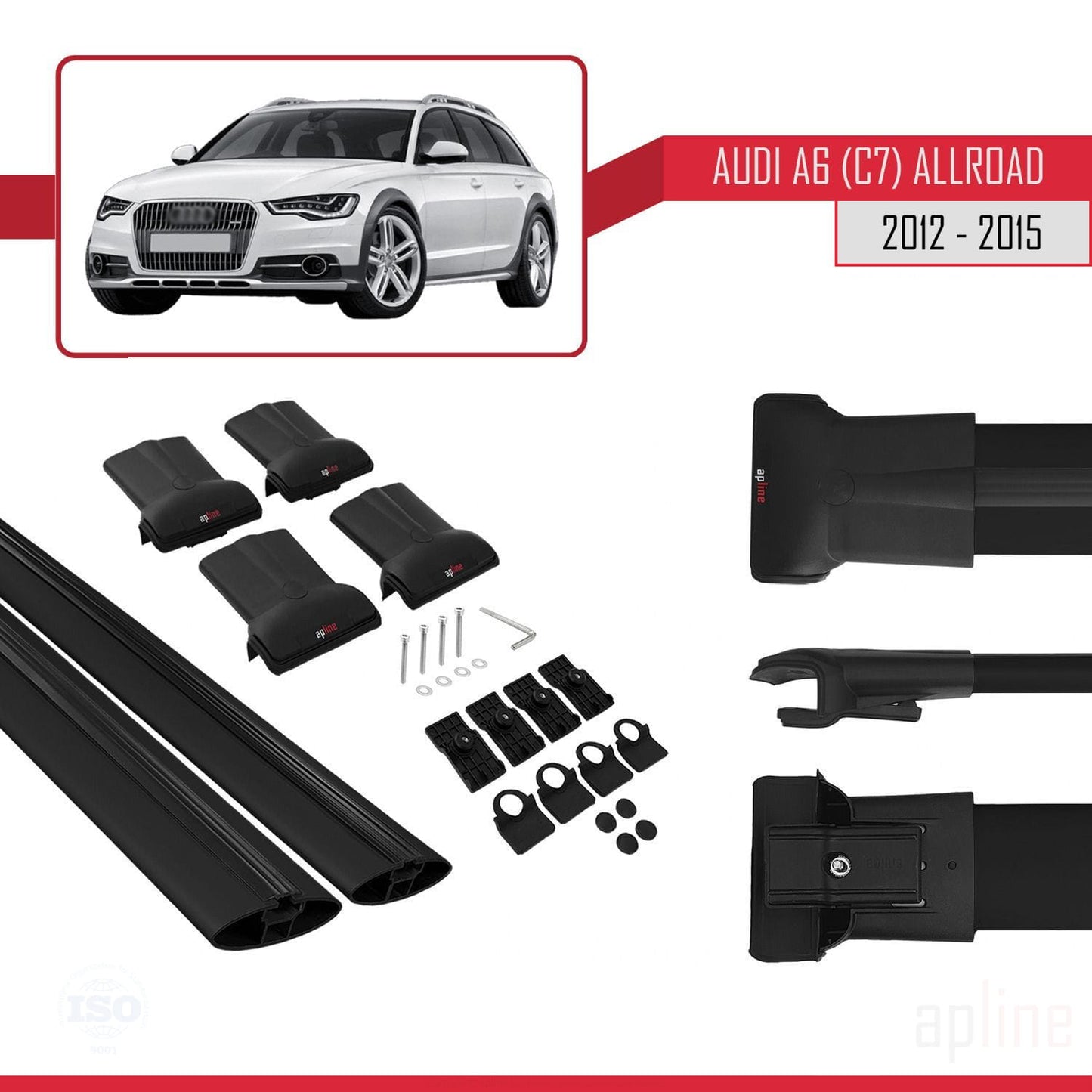 Kompatibel mit A6 (C7) Allroad 2012-2015 FLY Modell Dachgepäckträger, schwarzes Aluminium, 2 Stangen
