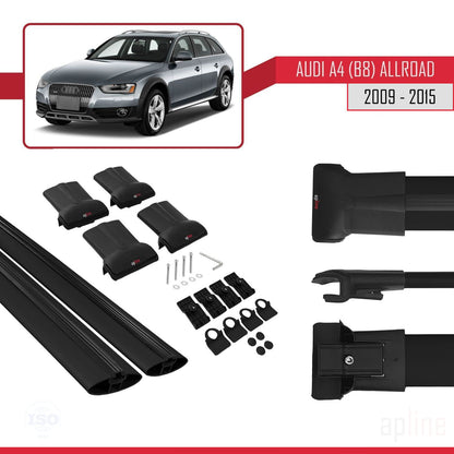Kompatibel mit A4 (B8) Allroad 2009-2015 FLY Modell Dachgepäckträger, schwarzes Aluminium, 2 Stangen