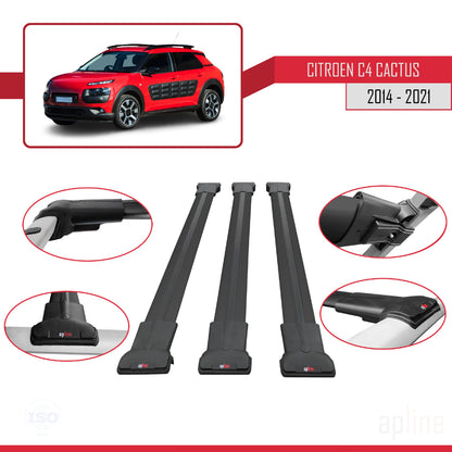 Kompatibel mit Citroen C4 Cactus 2014-2021 FLY Modell Dachgepäckträger, schwarzes Aluminium, 3 Querträger