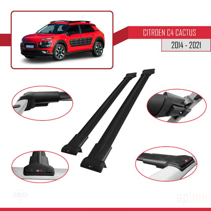 Kompatibel mit Citroen C4 Cactus 2014-2021 FLY Modell Dachgepäckträger, schwarzes Aluminium, 2 Stangen
