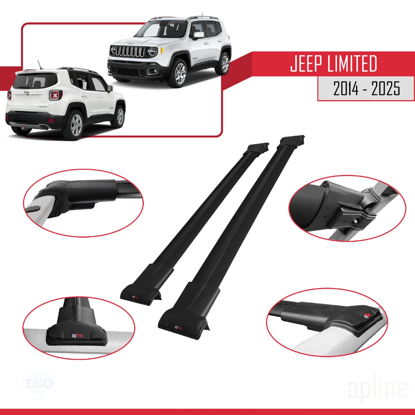 Kompatibel mit Jeep Limited 2014-2025 FLY Model Relingträger Dachträger Auto Gepäckträger Schwarz Aluminium 2 Stangen