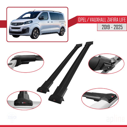 Compatible avec Opel Zafira Life 2019-2025 FLY Model Barres de Toit Railing Porte-Bagages de Voiture Noir Aluminium 2 Barres