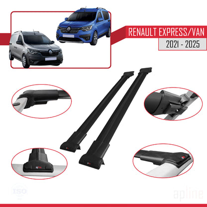 Kompatibel mit Renault Express 2021-2025 FLY Model Relingträger Dachträger Auto Gepäckträger Schwarz Aluminium 2 Stangen