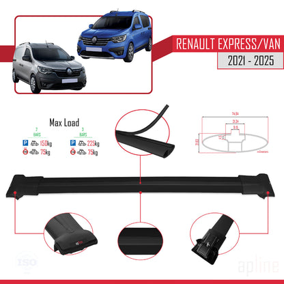 Kompatibel mit Renault Express 2021-2025 FLY Model Relingträger Dachträger Auto Gepäckträger Schwarz Aluminium 2 Stangen