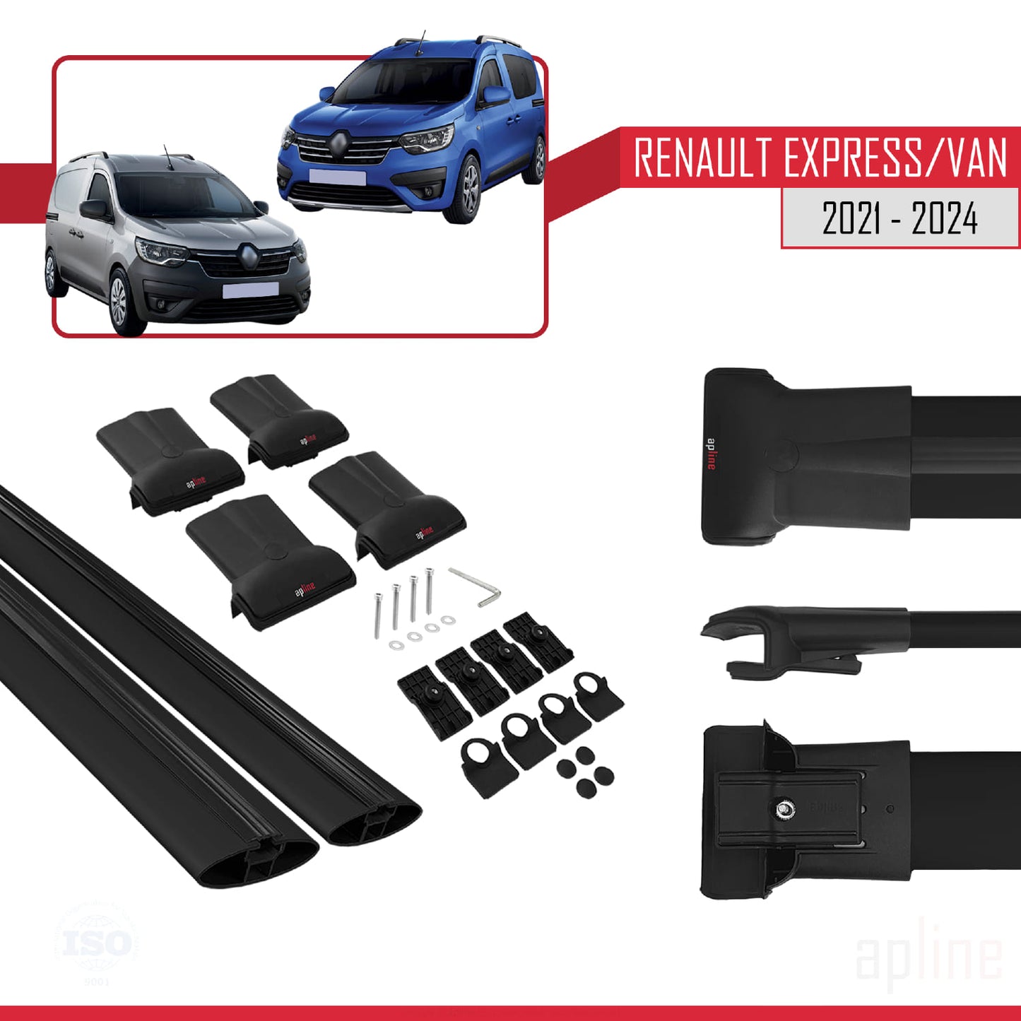 Kompatibel mit Renault Express 2021-2025 FLY Model Relingträger Dachträger Auto Gepäckträger Schwarz Aluminium 2 Stangen