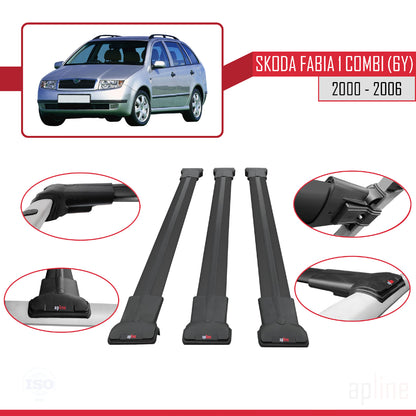 Compatible avec Skoda Fabia (6Y) Break 2000-2006 FLY Model Barres de Toit Railing Porte-Bagages de Voiture Noir Aluminium 3 Barres