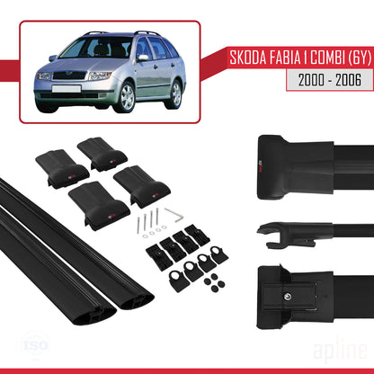 Compatible avec Skoda Fabia (6Y) Break 2000-2006 FLY Model Barres de Toit Railing Porte-Bagages de Voiture Noir Aluminium 2 Barres