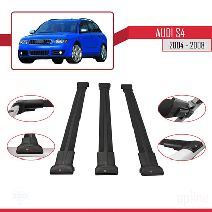 Compatible avec Audi S4 2004-2008 FLY Model Barres de Toit Railing Porte-Bagages de Voiture Noir Aluminium 3 Barres