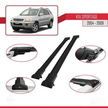 Kompatibel mit Kia Sportage 2 (JE) 2004-2009 FLY Model Relingträger Dachträger Auto Gepäckträger Schwarz Aluminium 2 Stangen