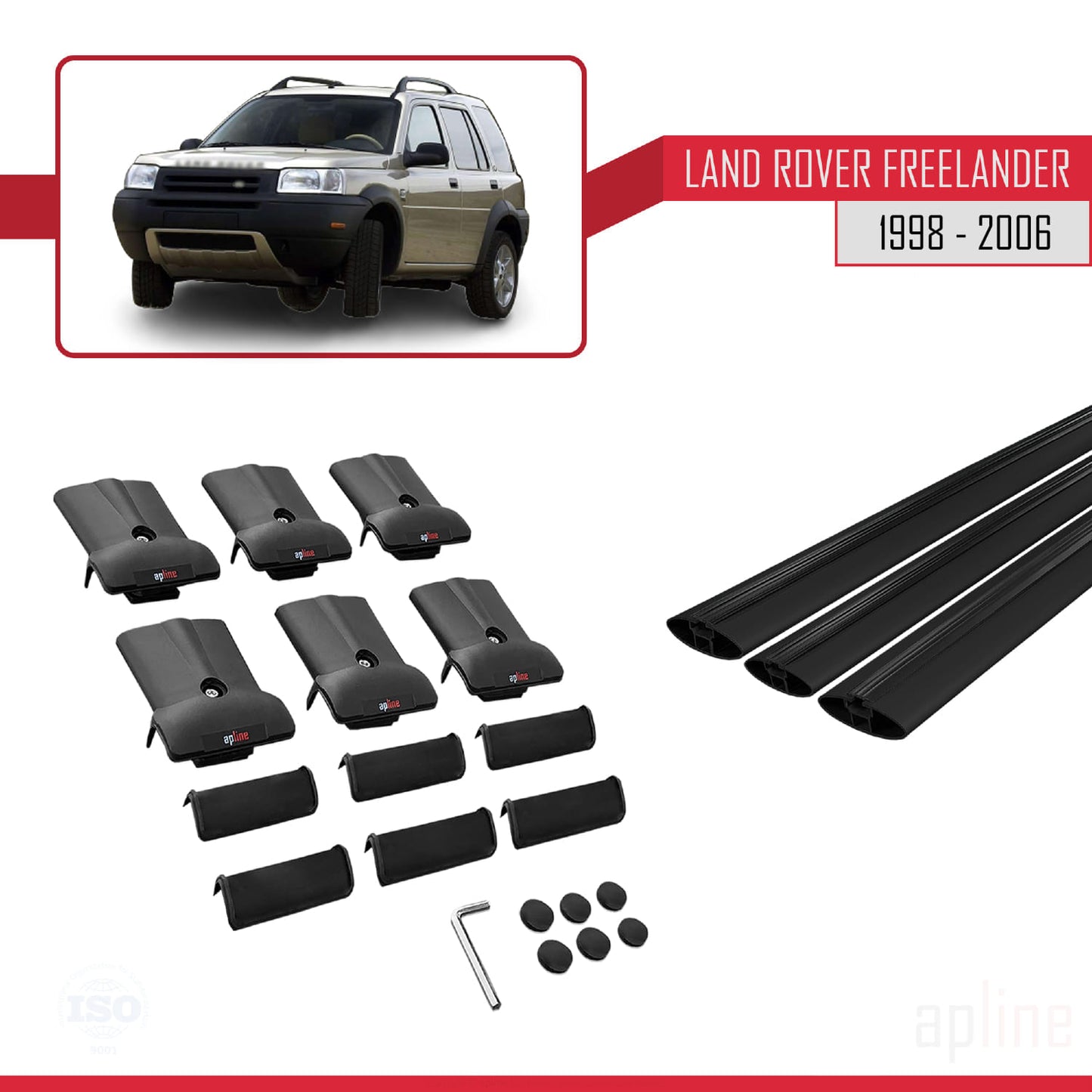 Kompatibel mit Land Rover Freelander (L314) 1998-2006 FLY Model Relingträger Dachträger Auto Gepäckträger Schwarz Aluminium 3 Stangen