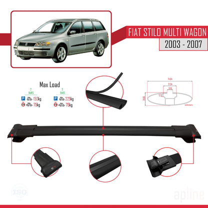 Compatible avec Fiat Stilo Multi Wagon 2003-2007 FLY Model Barres de Toit Railing Porte-Bagages de Voiture Noir Aluminium 3 Barres