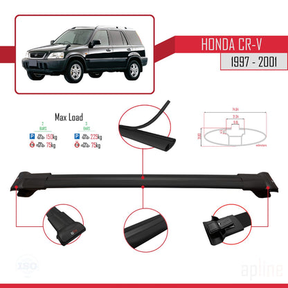 Compatible avec Honda CR-V 1997-2001 FLY Model Barres de Toit Railing Porte-Bagages de Voiture Noir Aluminium 2 Barres