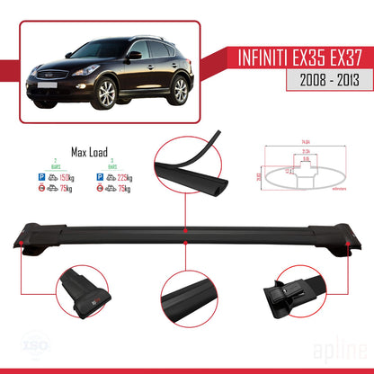 Compatible avec Infiniti EX35 EX37 2008-2013 FLY Model Barres de Toit Railing Porte-Bagages de Voiture Noir Aluminium 2 Barres