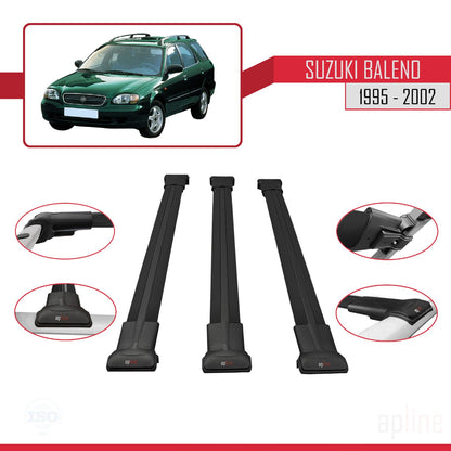 Compatible avec Suzuki Baleno 1995-2002 FLY Model Barres de Toit Railing Porte-Bagages de Voiture Noir Aluminium 3 Barres