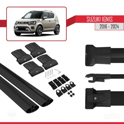 Compatible avec Suzuki Ignis 2016-2024 FLY Model Barres de Toit Railing Porte-Bagages de Voiture Noir Aluminium 2 Barres