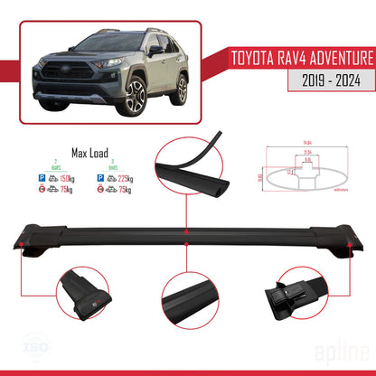 Compatible avec Toyota RAV4 Adventure 2019-2024 FLY Model Barres de Toit Railing Porte-Bagages de Voiture Noir Aluminium 3 Barres