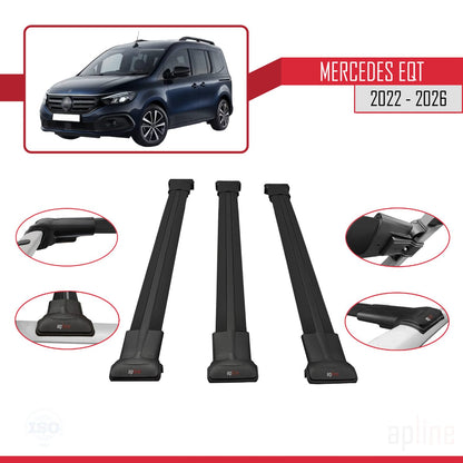Compatible avec Mercedes EQT / Citan W420 2022-2025 FLY Model Barres de Toit Railing Porte-Bagages de Voiture Noir Aluminium 3 Barres