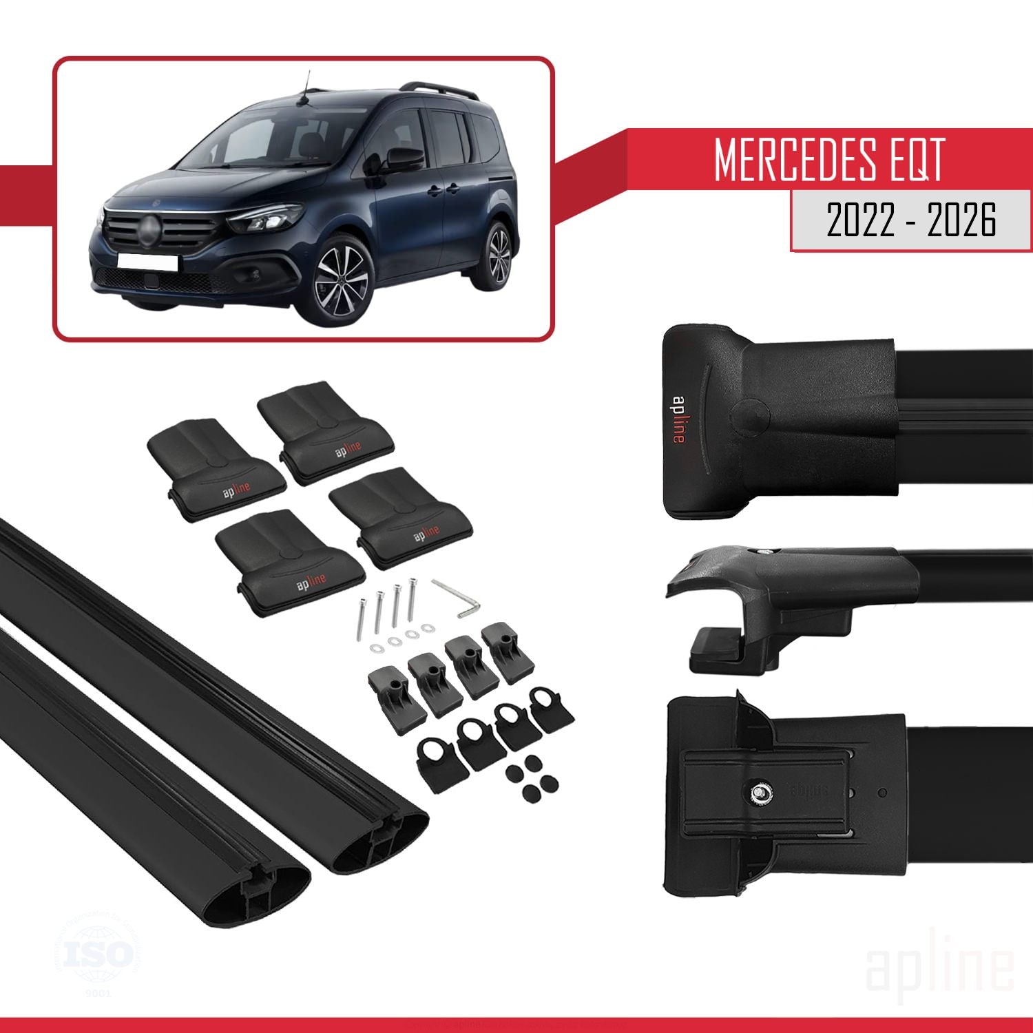 Compatible avec Mercedes EQT / Citan W420 2022-2025 FLY Model Barres de Toit Railing Porte-Bagages de Voiture Noir Aluminium 2 Barres