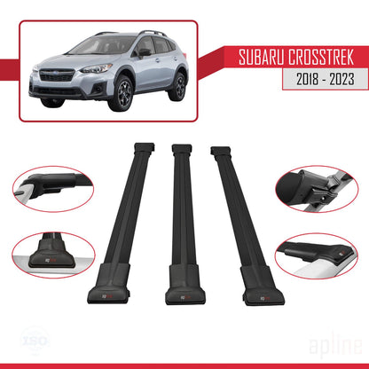 Compatible avec Subaru Crosstrek 2018-2023 FLY Model Barres de Toit Railing Porte-Bagages de Voiture Noir Aluminium 3 Barres
