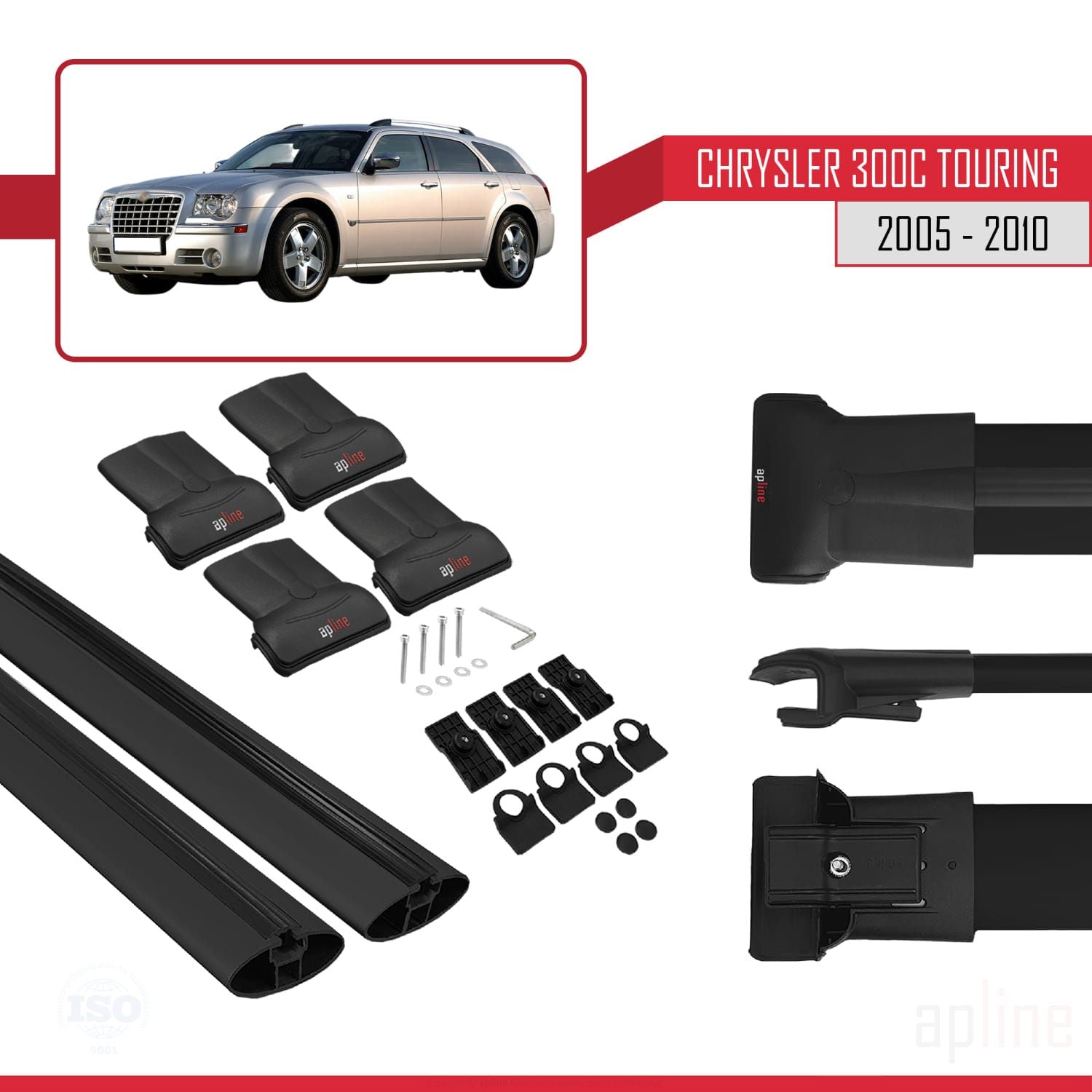 Compatible avec Chrysler 300C Touring 2005-2010 FLY Model Barres de Toit Railing Porte-Bagages de Voiture Noir Aluminium 2 Barres