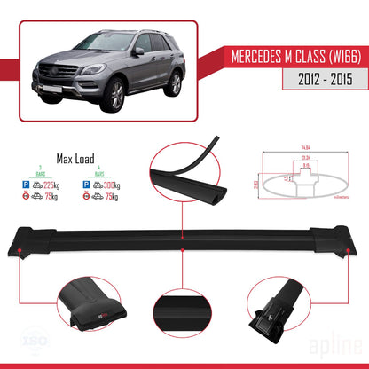 Kompatibel mit Mercedes M Class 3 (W166) Pre-Facelift 2012-2015 FLY Model Relingträger Dachträger Auto Gepäckträger Schwarz Aluminium 3 Stangen