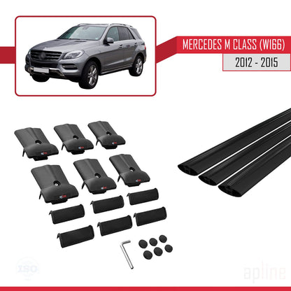Kompatibel mit Mercedes M Class 3 (W166) Pre-Facelift 2012-2015 FLY Model Relingträger Dachträger Auto Gepäckträger Schwarz Aluminium 3 Stangen
