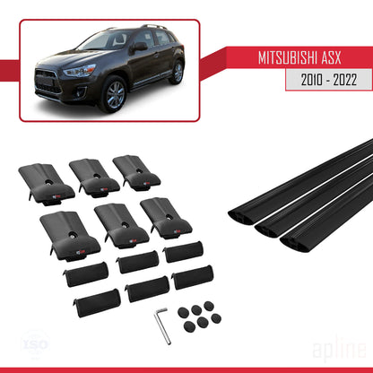 Compatible with Mitsubishi ASX (GA) 2010-2022 FLY Model Car Roof Rack Cross Bar Black Aluminium 3 Bars