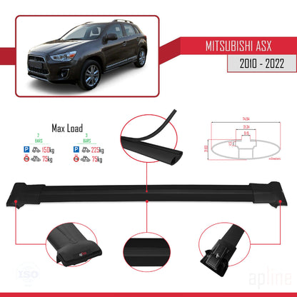 Kompatibel mit Mitsubishi ASX (GA) 2010-2022 FLY Model Relingträger Dachträger Auto Gepäckträger Schwarz Aluminium 2 Stangen