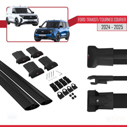 Kompatibel mit Ford Transit/Tourneo Courier 2024-2025 FLY Modell Dachgepäckträger, schwarzes Aluminium, 2 Stangen
