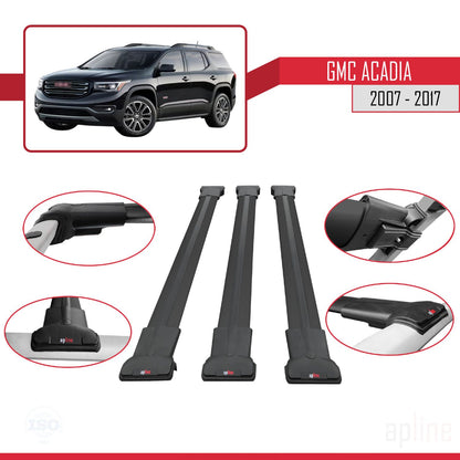 Kompatibel mit GMC Acadia 2007-2017 FLY Modell Dachreling Gepäckträger Schwarzes Aluminium 3-Stangen
