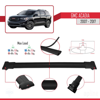 Kompatibel mit GMC Acadia 2007-2017 FLY Modell Dachgepäckträger, schwarzes Aluminium, 2 Stangen