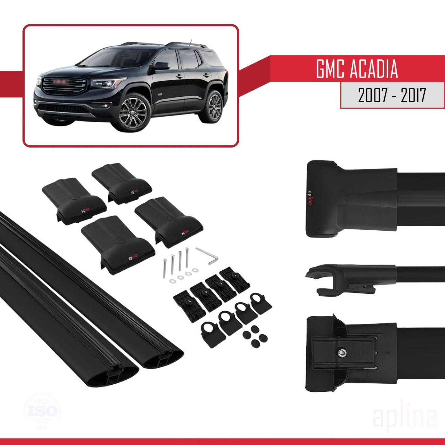 Kompatibel mit GMC Acadia 2007-2017 FLY Modell Dachgepäckträger, schwarzes Aluminium, 2 Stangen