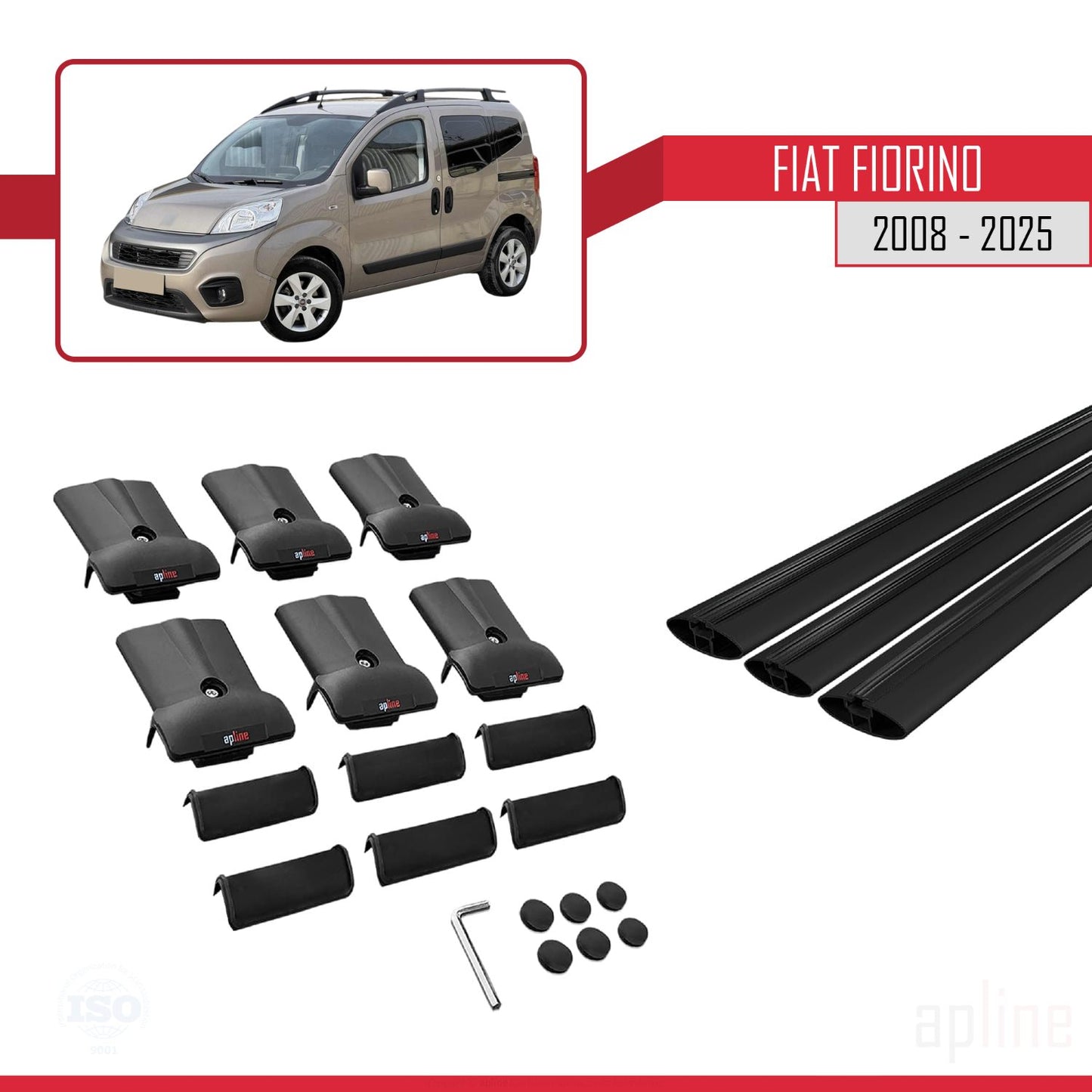 Kompatibel mit Fiat Fiorino (Rohrrahmenmodell) 2008-2025 FLY Modell Dachgepäckträger Gepäckträger Schwarz Aluminium 3 Stangen
